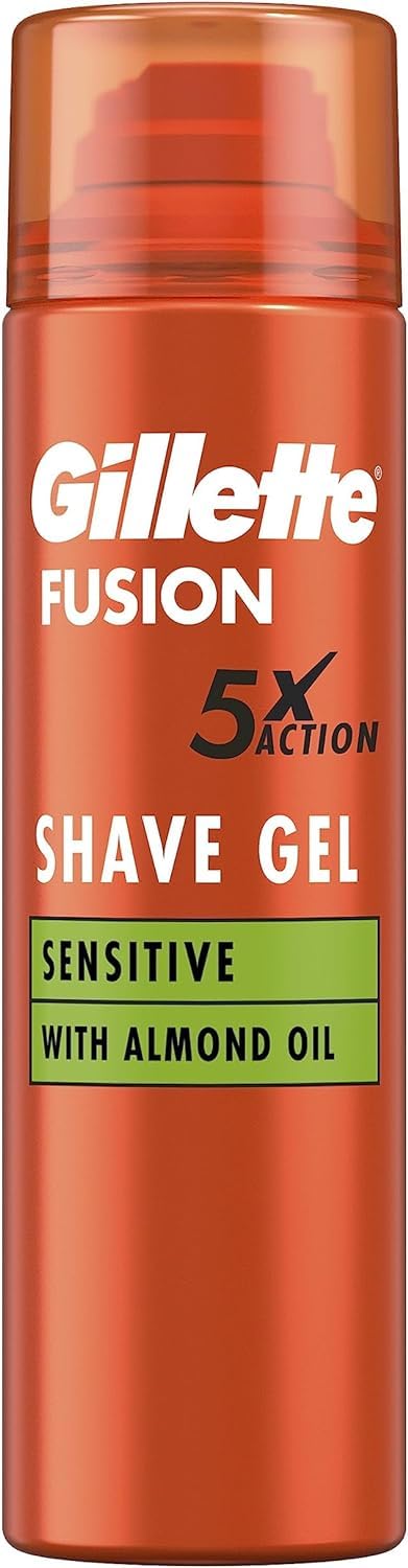 Gillette Fusion Bartpflege Rasiergel Männer (200 ml), mit Mandelöl, für empfindliche Haut, mit 5-Fach-Wirkung: Reinigt, spendet Feuchtigkeit, schützt, erfrischt und beruhigt, Geschenk für Männer