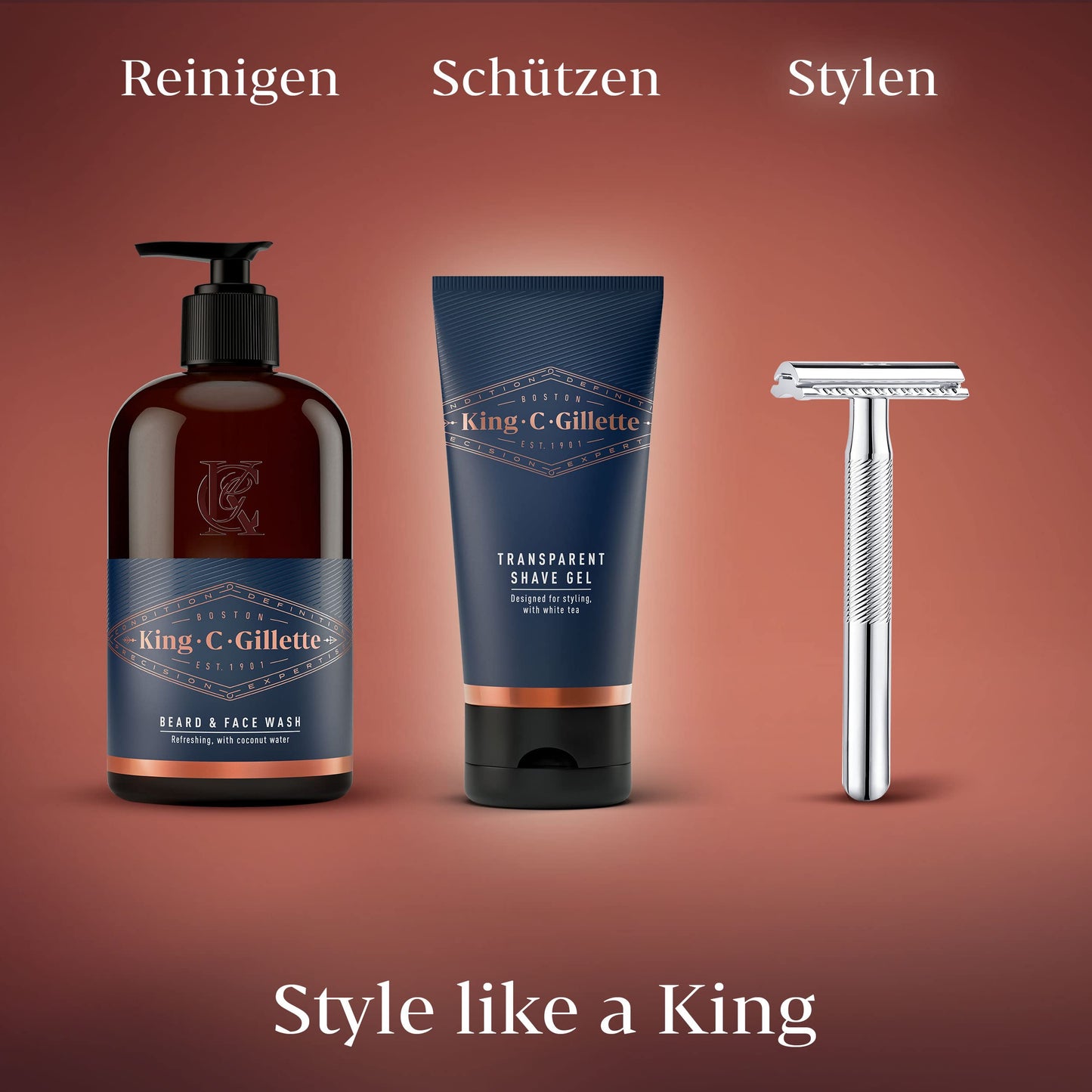 King C. Gillette Bartpflege Rasiergel Männer (150 ml) mit weißem Tee und Arganöl für ideale Bartpflege, Shaving Gel, Geschenk für Männer