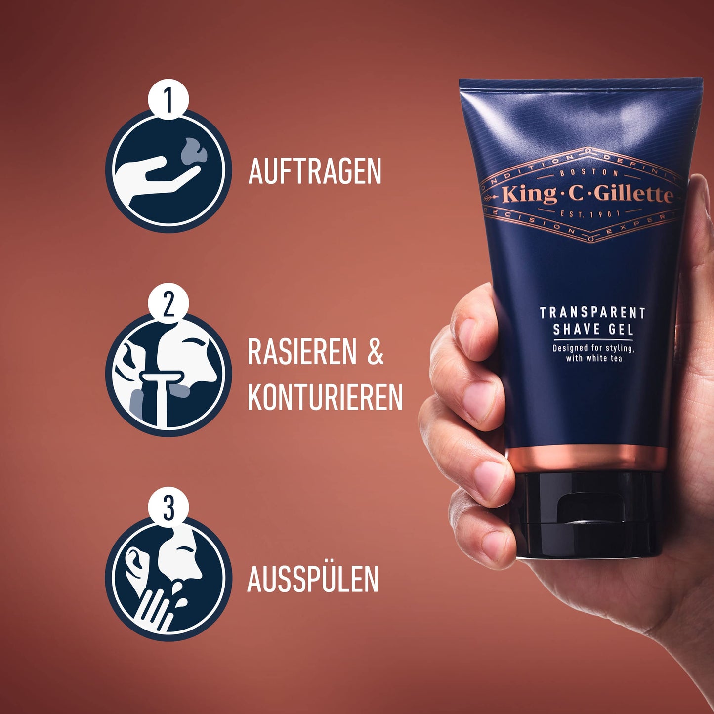 King C. Gillette Bartpflege Rasiergel Männer (150 ml) mit weißem Tee und Arganöl für ideale Bartpflege, Shaving Gel, Geschenk für Männer